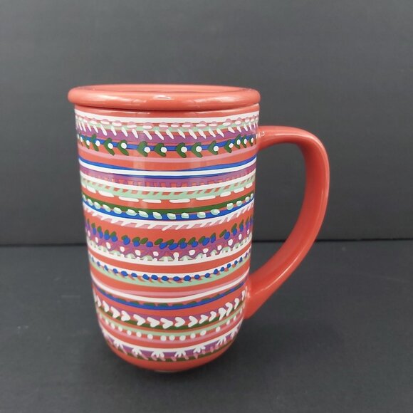 Davids Tea Cup Nordic Mug with Lid Cozy Sweater Design Coral Pink Base Colour - Picture 1 of 12